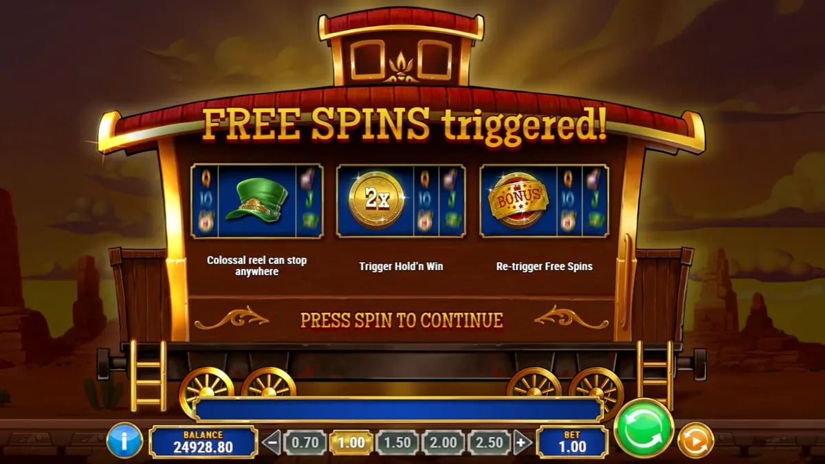 Track’n Gold slot machine interface featuring a steam train theme
